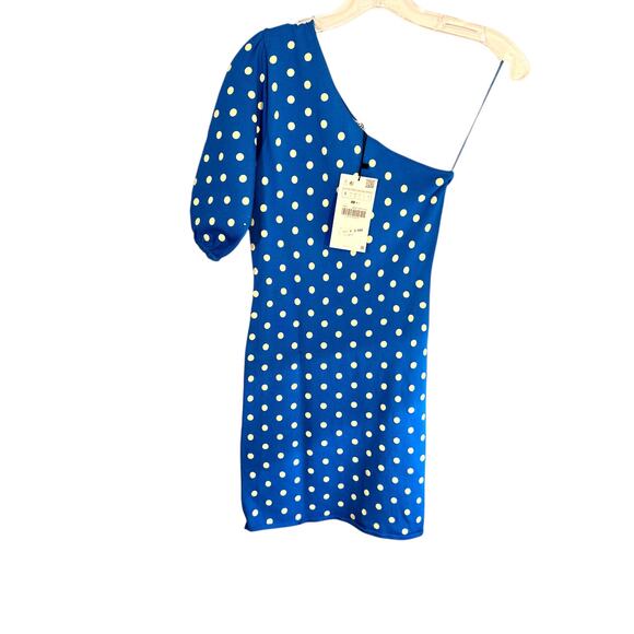 NWT ZARA Small Women's One Shoulder Blue Dot Dress Miss Size 4 6 S New Tags - Picture 2 of 6